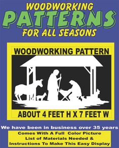 the flyer for woodworking patterns for all seasons, featuring an image of people and animals