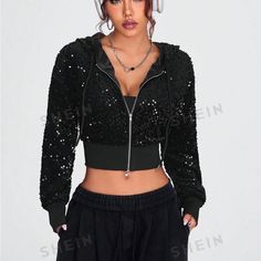 Mint Condition Never Worn Fully Lined Inside The Jacket Sequin Hoodie, Burnout Fabric, Sequin Outfit, Women Outerwear, Women Jackets, Sequin Jacket, Long Sleeve Sequin, Soft Clothes, Fancy Outfits