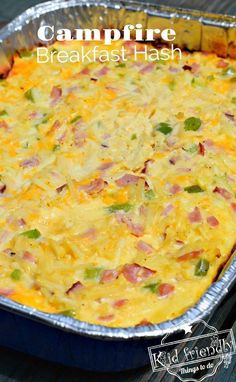 a casserole dish with ham and cheese in it