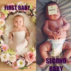 two baby pictures, one with a first baby and the other with a second baby