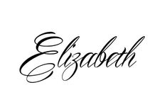 the word elizabeth written in cursive writing with black ink on a white background