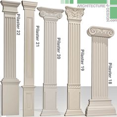 four different types of columns with names and numbers on the bottom one column has an ornament at the top