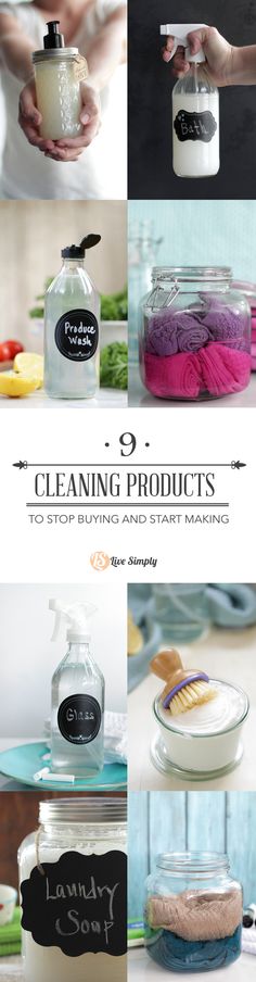 several different types of cleaning products are shown in this collage with the words cleaning products written on them