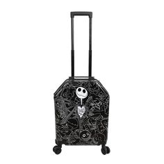 Nightmare Before Christmas fans will love traveling with this officially licensed coffin-shaped suitcase! Measuring 22” in height, 14” in width, and 8.5” in depth, the suitcase has been custom designed with a big, bold graphic of Jack Skellington. Between the 360-degree spinning wheels and the push-button retractable handle, this suitcase makes traveling a breeze! Inside, a zippered packing curtain holds smaller essentials and loose items secure, while valet straps ensure folded clothes arrive a Christmas Suitcase, Border Hopper, Monsieur Jack, Nightmare Before Christmas Backpack, Folded Clothes, Christmas Bucket List, Christmas Bucket, Christmas Jack Skellington, Spinning Wheels