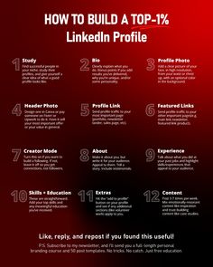 how to build a top - ten linkedin profile infographical poster with text