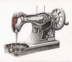 a drawing of an old sewing machine with the needle hooked up to it's side