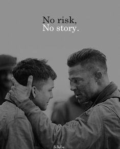 two men standing next to each other with the caption no risk, no story