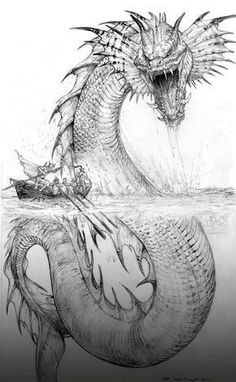 a drawing of a dragon in the water