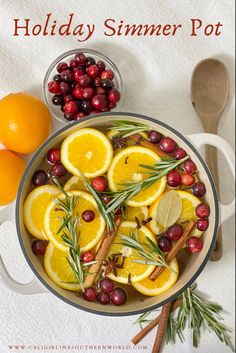 Oranges, cinnamon sticks, cloves, star of anise, cranberries, and rosemary in a pot of water ready to simmer on the stove. Holiday Simmer Pot, Christmas Simmer Pot, Home Aroma, Mindful Meditation