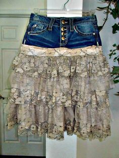 a skirt made out of jeans and lace