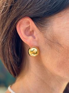 Shine bright with these adorable large gold globe stud earrings! With their stainless steel post backs, they're not only stylish but also comfortable to wear all day long. Gold Globe, Large Stud Earrings, Steel Post, Jewelry Brand, Clear Bags, Sentimental Gifts, Ear Jewelry, Dress Ideas, Gold Earrings Studs