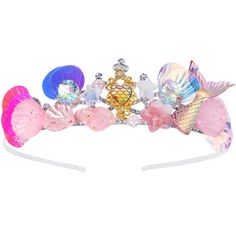 the little mermaid tiara is adorned with colorful seashells