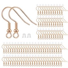 PRICES MAY VARY. EARRING HOOKS: Each earring hook is around 17.5 x 18.5mm, or 0.68 x 0.72 inch. Earring hooks are rose gold in color, simply and elegant design that suitable for almost all occasions. PREMIUM QUALITY: Value pack includes 300pcs / 150 pairs earring hooks and 300pcs clear rubber earring backs. These earring hooks are made of premium quality brass, durable and safe for your sensitive skin. CREATE YOUR OWN EARRINGS: These earring hooks are great for creating dangle design earrings of Earring Kit, Types Of Earrings, Diy Earring, Earring Hook, Fish Hook Earrings, Stylish Earring, Design Earrings, Gold Earring, Hypoallergenic Earrings