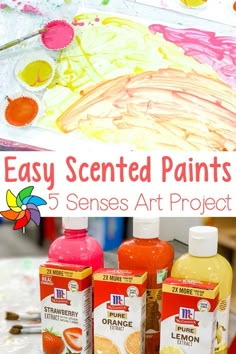 three bottles of orange, yellow and red paint with the words easy painted paints on them