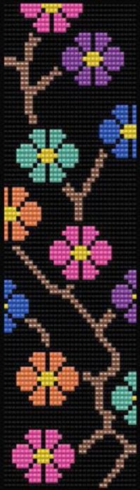 a cross stitch pattern with flowers and leaves on black background, in the shape of a square