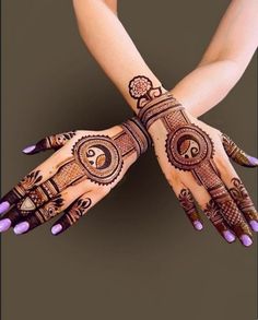 two hands with henna designs on them