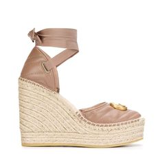 The Gucci collection is the pinnacle of Italian craftsmanship and attention to detail as seen in these dusty pink Leather platform espadrilles. Featuring an almond toe, a branded insole, a high wedge heel, a grosgrain lace-up closure and a gold-tone double G logo on the front.Lining: Leather 100%, Jute 100%Sole: Rubber 100%Outer: Leather 100% Espadrille High Heels With Wrapped Heel, Chic High Heel Espadrilles With Woven Sole, Chic Gucci Platform Wedge Sandals, Gucci Leather Wedge Sandals For Summer, Gucci Wedge Sandals With Platform Heel, Beige Espadrilles With Wrapped Wedge Heel, Chic Gucci Summer Wedge Sandals, Gucci Summer Wedge Sandals, Beige Wedge Espadrilles With Wrapped Heel