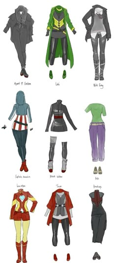 the different types of female superheros in their respective outfits, from male to female