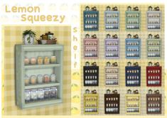 an image of a shelf with lemon squeezeezy on it and some jars in front