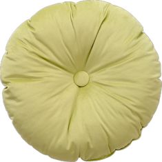 a yellow round pillow sitting on top of a white floor