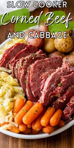 corned beef, cabbage, carrots and potatoes on a plate