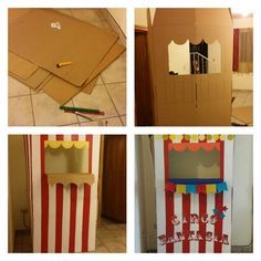 four different pictures of cardboard boxes with paper on them