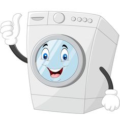 a washing machine mascot giving a thumbs up