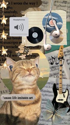 an image of a cat with headphones and music notes