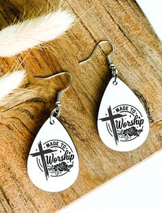 We are made to worship and these earrings will tell everyone that you love to worship Jesus and share that message with everyone! Christian Earrings, Made To Worship, Church Christian, Worship Jesus, Laser Ideas, Christian Gifts, Teardrop Earrings, Business Ideas, Jewelry Inspiration