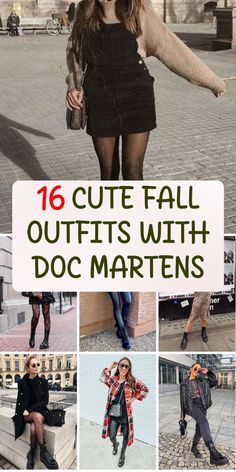 Step into fall fashion with these adorable outfits featuring Doc Martens boots! From casual to dressy, discover 16 stylish looks perfect for the season. Dr Marten Outfit Ideas, Doc Martens Outfit Fall Dress, Jeans For Doc Martens, Casual Dress With Doc Martens, How To Wear Black Doc Martens, Leather Skirt With Doc Martens, Sweater Skirt Doc Martens, 90s Outfit Doc Martens, Dressed Up Doc Martens Outfit