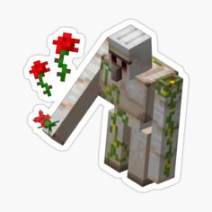 a pixel art sticker with an image of a person holding a flower in their hand