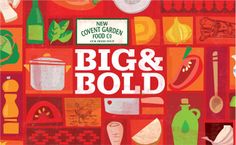 an advertisement for the new covent garden food co big and bold, featuring various vegetables