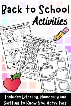 back to school activities for kids with an apple and pencil on the side, including