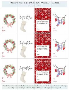 holiday gift tags with stockings and mittens on them