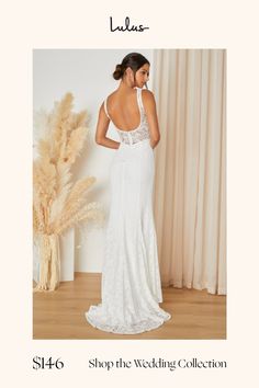 Celebrate your love in a dress that will take everyone's breath awayâ€”the Lulus Beloved Eternity White Lace Sleeveless Backless Maxi Dress! Elegant floral lace shapes wide tank straps and a seamed bodice (with hidden side boning) that has a stunning open back with sheer lace paneling. Fitted waist features a row of decorative covered buttons at the back (which hide a zipper/clasp), Skirt has a mermaid silhouette, finishing at a maxi hem with a romantic train at the back. Fit: This garment fits Maxi Dress Elegant, Backless Maxi Dress, Lulu Fashion, Backless Maxi Dresses, Lace Maxi, A Mermaid, Elegant Floral, Dress Elegant, Lace Maxi Dress