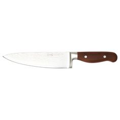 a large knife with a wooden handle on a white background