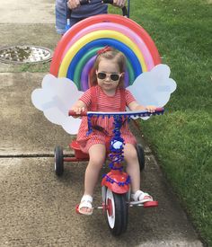 Rainbow for July 4th bike parade Bicycle Decorating Ideas Parade, Trike A Thon Decorations Bike Parade, Decorate Scooter For Parade, Bycicle Decoration Ideas Parade, Bike Decorating Ideas For Parade, Bike Parade Decorations, Bike Parade Ideas, Bike Decorating Ideas, Bike Parade Decorations Kids