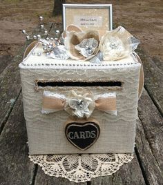 a card box sitting on top of a wooden table