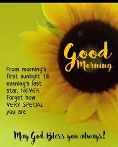 a sunflower with the words good morning on it