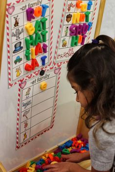 Word Work Ideas (from Kindergarten Smiles) ***love the board/shelf idea*** Word Work Ideas, Word Work Centers, Kindergarten Language Arts, Kindergarten Ela, Literacy Stations