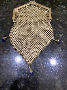 Vintage 1920’s Gold-Tone Mesh Ladies Wristlet Purse/Bag w/ Sapphire Cabochons  | eBay Metallic Purse, Wristlet Purse, Purse Bag, Vintage Accessories, Designer Shoes, Vintage Antiques, Bag Accessories, Gold Tones, Sapphire