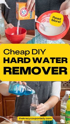 the process for making homemade hard water is shown in three different pictures with text overlay