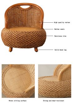 the parts of a wicker chair are shown