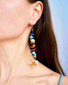 Planets Solar System Long Earrings - Froppin Space Earrings, Planets Solar System, Dna Art, Infinite Universe, Planet Earrings, Bubble House, Space Lovers, Jewelry Cleaning, 2 Earrings