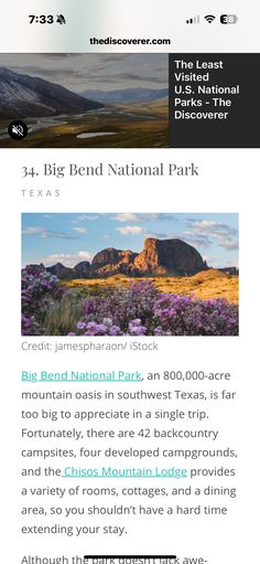 the national park website is displayed on an iphone screen, and it appears to be looking like