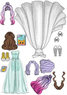 paper doll with hair and accessories for the princess's dress - up role as well as other items