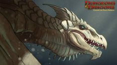 an animated image of a dragon with its mouth open and teeth out, in the water