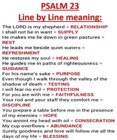 an image of the bible's line by line meaning in red and black text