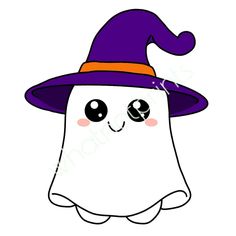 a white ghost with a purple hat on it's head and one eye open