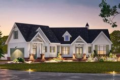 this is an artist's rendering of the front elevation of these country house plans